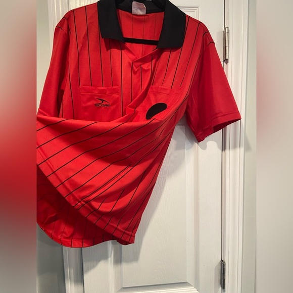 Score Size Adult M Short Sleeve Red Black Stripe Soccer Football Referee Jersey - Picture 5 of 10